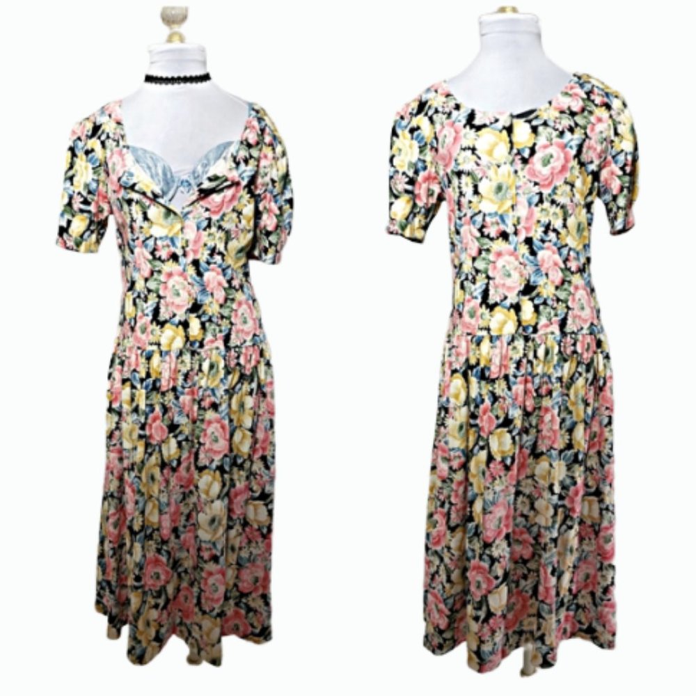 80s Vintage Cotton Floral Maxi by "Expo" Medium